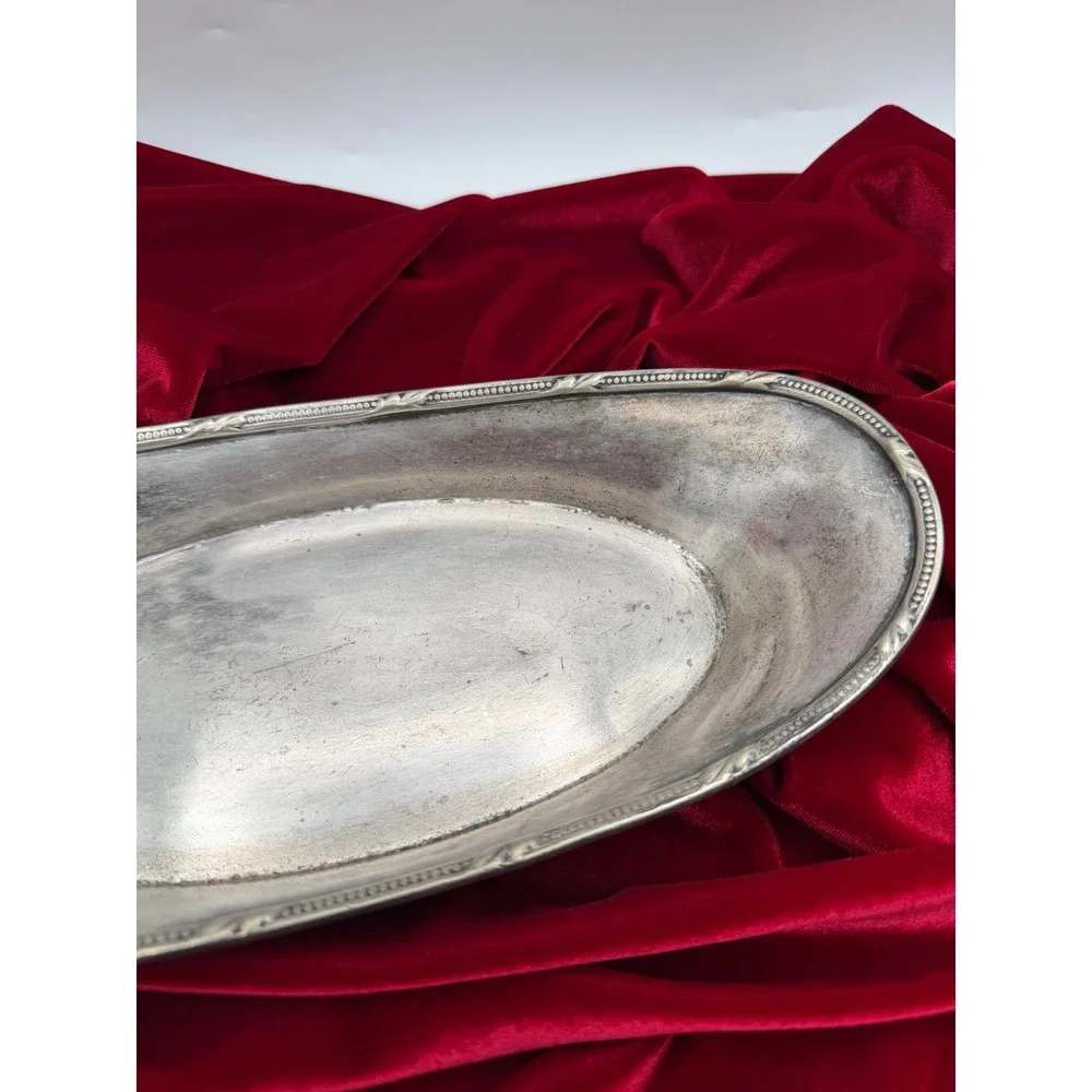 Vintage Hotel du Pont Silver Serving Tray GM Co Oval Beaded Bread Dish 03699